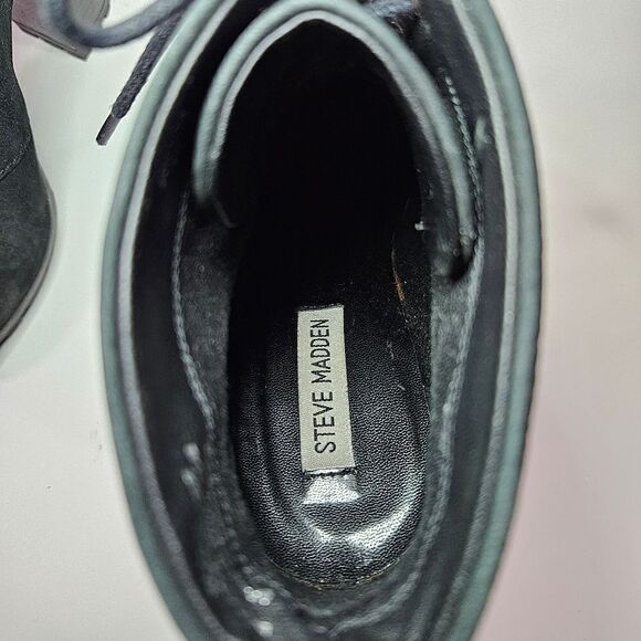 Steve Madden Ricca Platform Black Suede Lace Up Chunky Ankle Boots Booties 10 - Picture 10 of 11